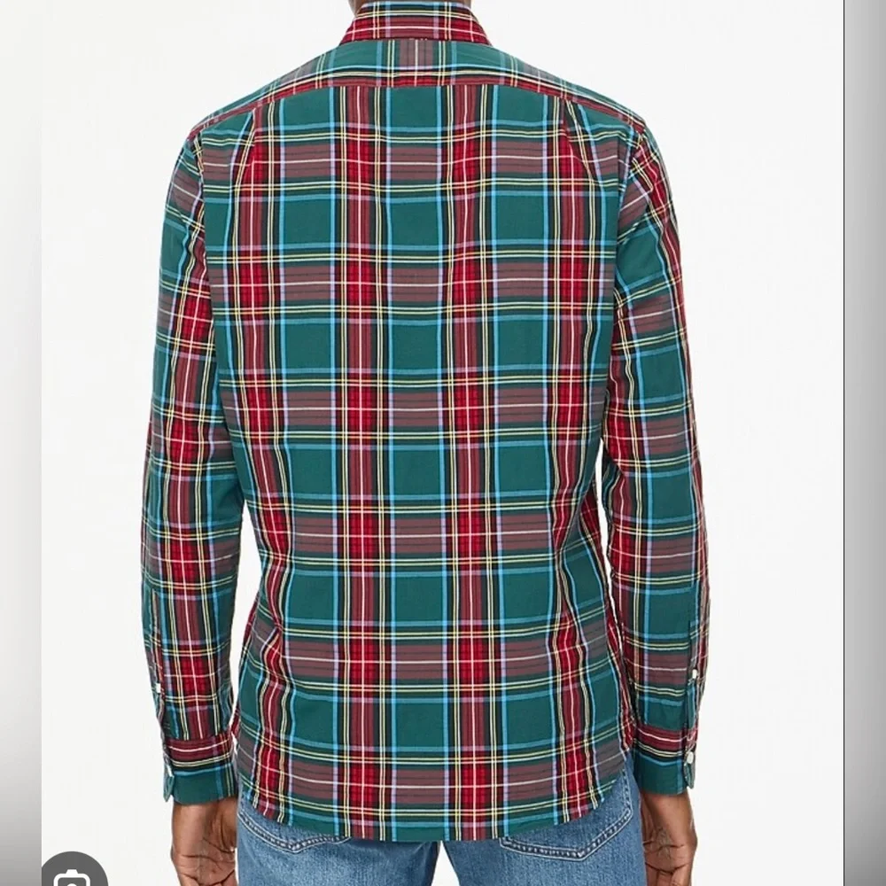 J. Crew Teal, Red and Navy Plaid Button-Down Shirt